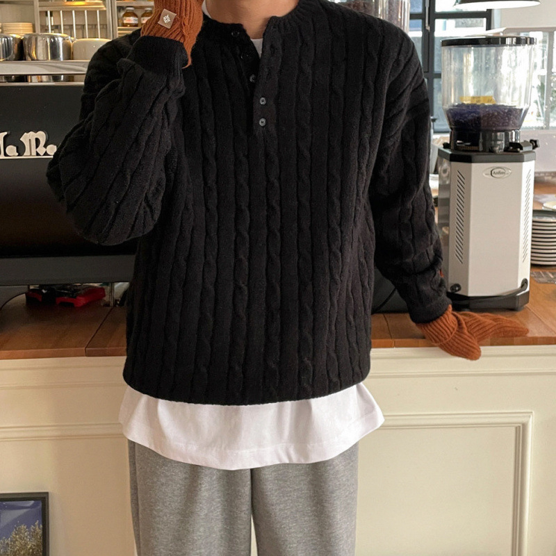 MYQ Henry Collar Twist Pullover kampsun meeste talvine laisk soe riietus Korea moodne lahtine kampsun