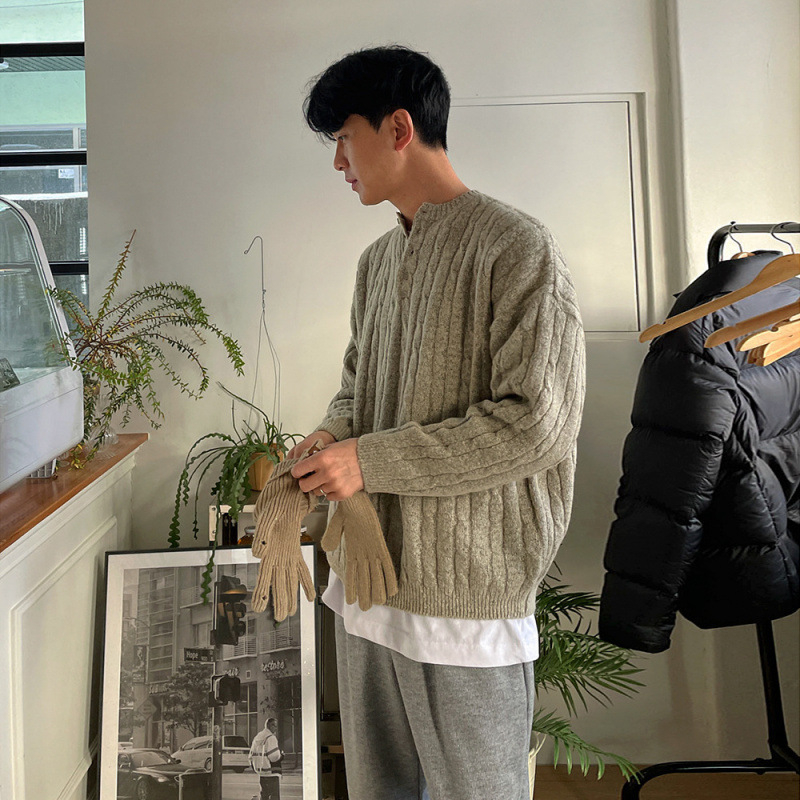 MYQ Henry Collar Twist Pullover kampsun meeste talvine laisk soe riietus Korea moodne lahtine kampsun