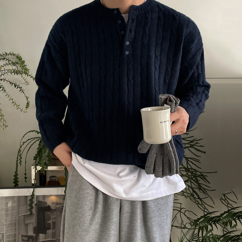 MYQ Henry Collar Twist Pullover kampsun meeste talvine laisk soe riietus Korea moodne lahtine kampsun