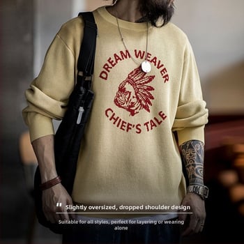 Pánsky jesenný rolák s písmenami a retro vzorom v americkom štýle Madden Fixture