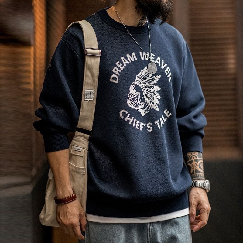 Pánsky jesenný rolák s písmenami a retro vzorom v americkom štýle Madden Fixture