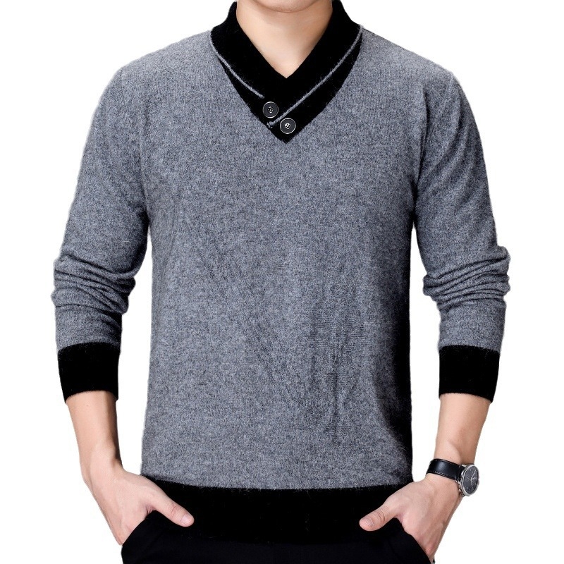 Pánsky nový jesenný a zimný sveter s výstrihom do V, základná košeľa, pánska móda, zimné oblečenie, jesenný a zimný sveter, ľahký luxusný univerzálny top