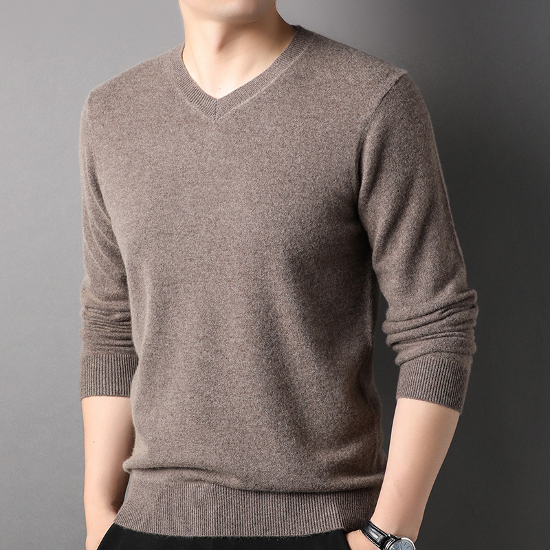 Rudens ir žiemos grynos spalvos pusapvalis kašmyro megztinis, vidutinio amžiaus vyrams, madingas, šiltas, megztas megztinis, verslo, vilnoniai vyriški drabužiai