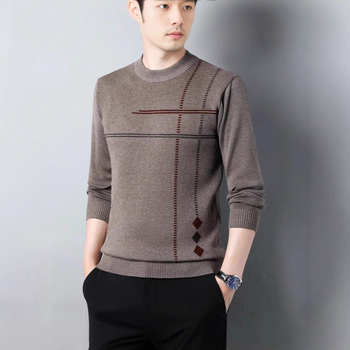 Új őszi és téli színben illő, vastagított kötött alapú férfi ing, divatos, minden mérkőzésre alkalmas, félmagas gallérú, hosszú ujjú, meleg pulóver