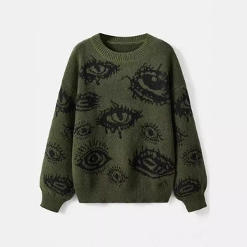 Tricotaje la modă cu mânecă lungă, personalizate, cu guler rotund și multi-ochi, toamna și iarna 2025, în Europa și America, cu model jacquard, en-gros