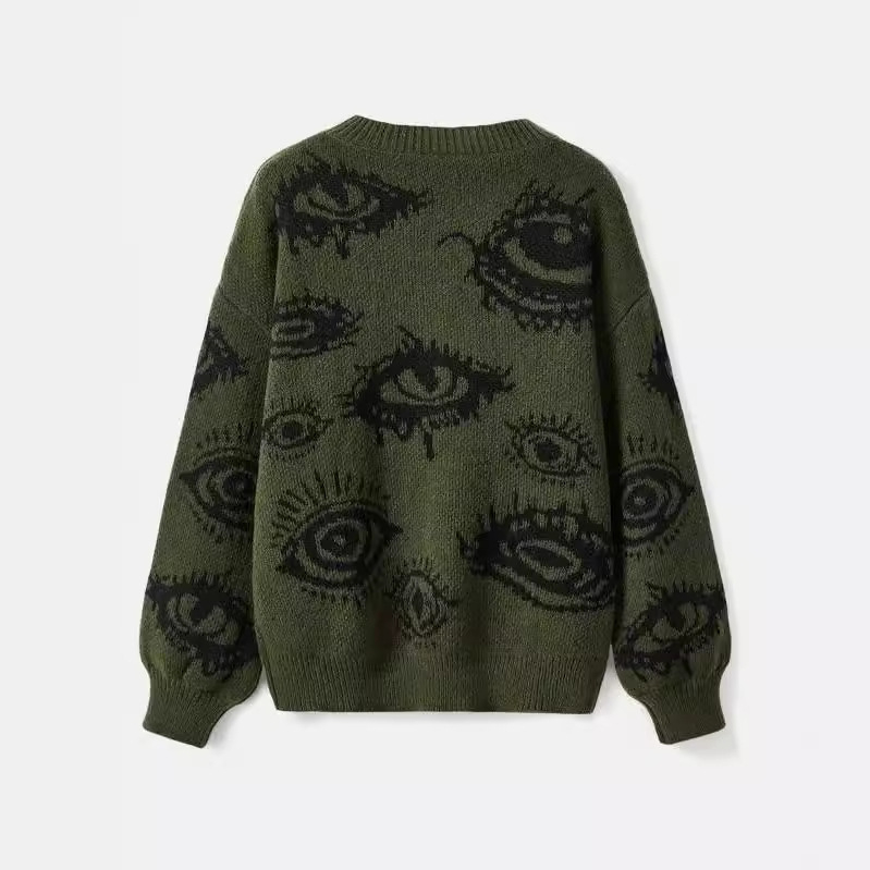 Tricotaje la modă cu mânecă lungă, personalizate, cu guler rotund și multi-ochi, toamna și iarna 2025, în Europa și America, cu model jacquard, en-gros