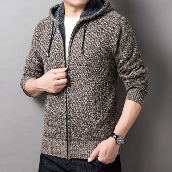 Toamna și iarna nouă pentru bărbați, cardigan european și american, pălărie tricotată, pulover, hanorac cu glugă, jachetă groasă tricotată, pulover