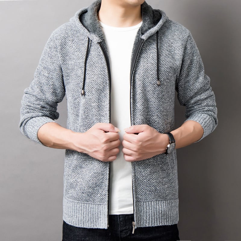 Toamna și iarna nouă pentru bărbați, cardigan european și american, pălărie tricotată, pulover, hanorac cu glugă, jachetă groasă tricotată, pulover