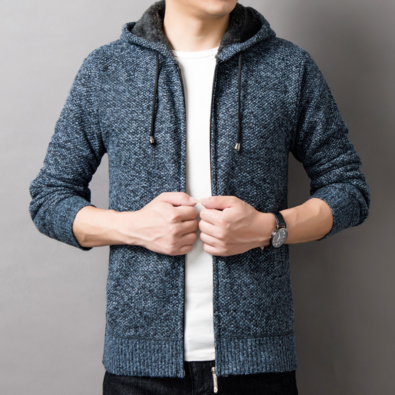 Toamna și iarna nouă pentru bărbați, cardigan european și american, pălărie tricotată, pulover, hanorac cu glugă, jachetă groasă tricotată, pulover