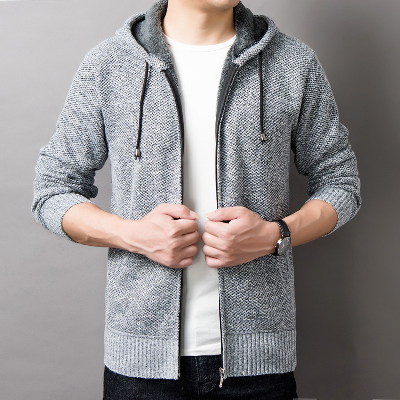 Toamna și iarna nouă pentru bărbați, cardigan european și american, pălărie tricotată, pulover, hanorac cu glugă, jachetă groasă tricotată, pulover