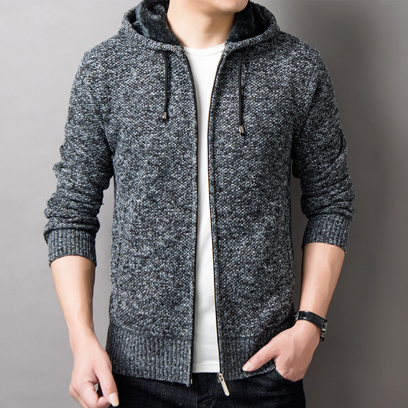 Toamna și iarna nouă pentru bărbați, cardigan european și american, pălărie tricotată, pulover, hanorac cu glugă, jachetă groasă tricotată, pulover