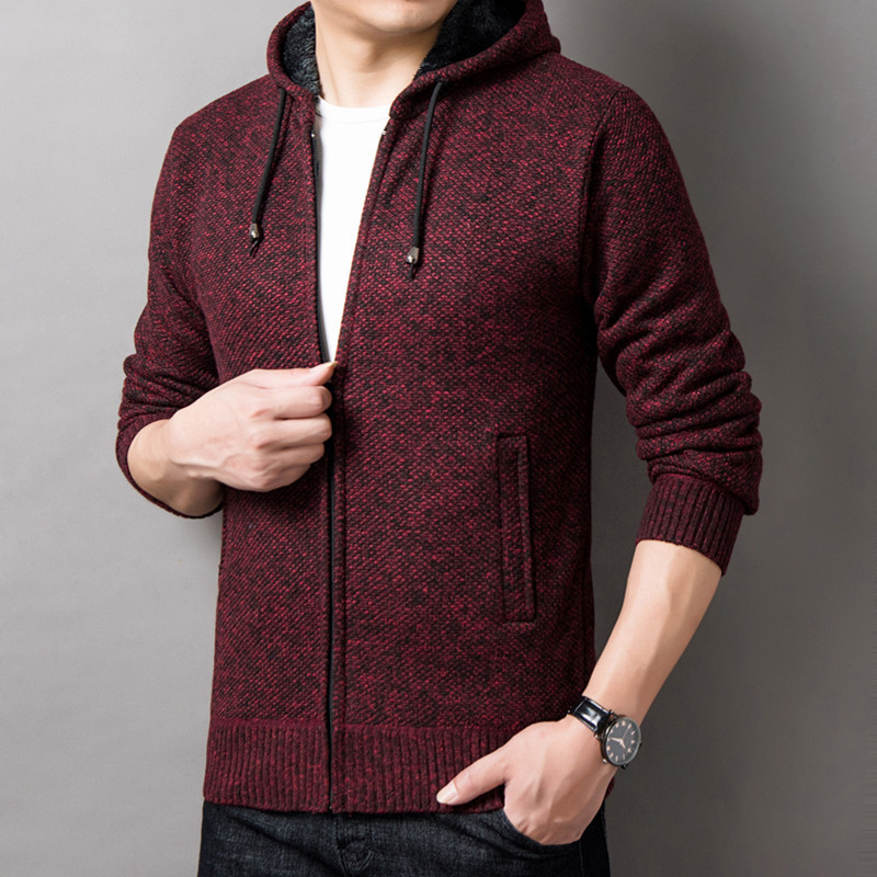 Toamna și iarna nouă pentru bărbați, cardigan european și american, pălărie tricotată, pulover, hanorac cu glugă, jachetă groasă tricotată, pulover