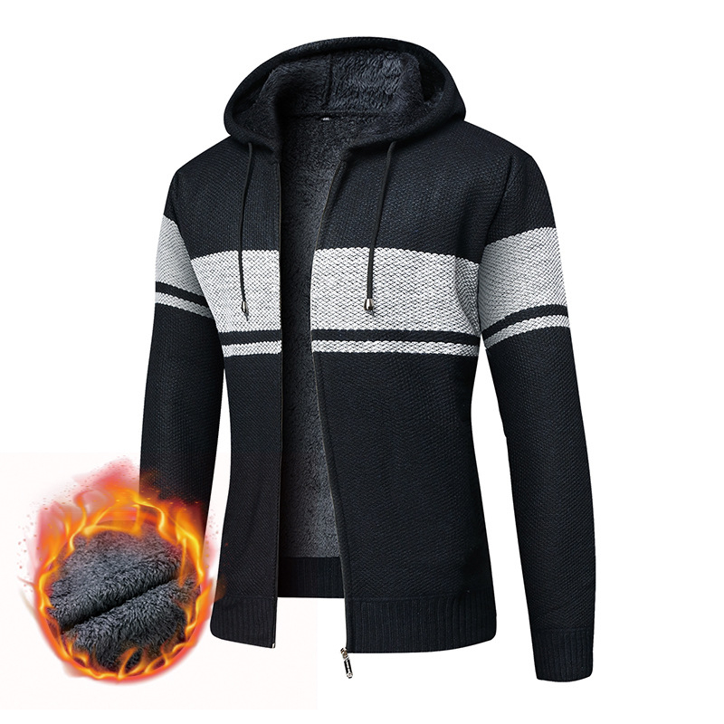 Jachetă de baseball pentru bărbați, toamna și iarna, căptușită cu fleece, căptușită cu fleece, cald, tricotat, pulover, cardigan pentru bărbați