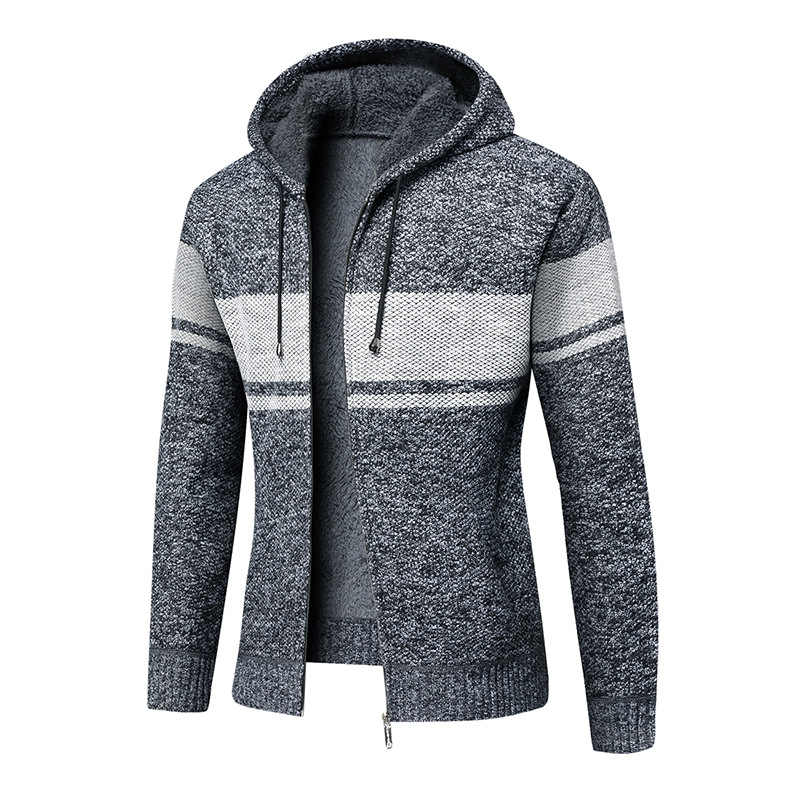 Jachetă de baseball pentru bărbați, toamna și iarna, căptușită cu fleece, căptușită cu fleece, cald, tricotat, pulover, cardigan pentru bărbați