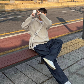 Jachetă tricotată cu glugă și fermoar dublu pentru bărbați 2024 toamnă stil coreean stil la modă leneș stil versatil pentru cupluri top