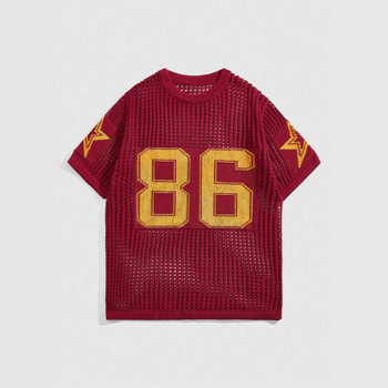 Trend transfrontalier Europa și America Vara 86 Amazon tricotat cu guler rotund Jersey lejer cu mânecă scurtă și mânecă lungă cu gol T-shirt pulover