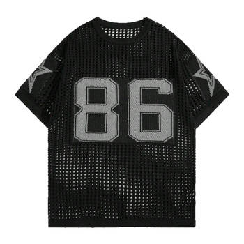 Trend transfrontalier Europa și America Vara 86 Amazon tricotat cu guler rotund Jersey lejer cu mânecă scurtă și mânecă lungă cu gol T-shirt pulover