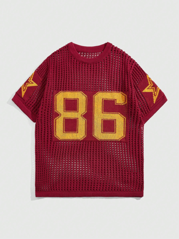 Trend transfrontalier Europa și America Vara 86 Amazon tricotat cu guler rotund Jersey lejer cu mânecă scurtă și mânecă lungă cu gol T-shirt pulover