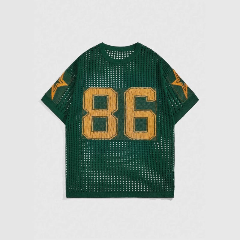 Trend transfrontalier Europa și America Vara 86 Amazon tricotat cu guler rotund Jersey lejer cu mânecă scurtă și mânecă lungă cu gol T-shirt pulover