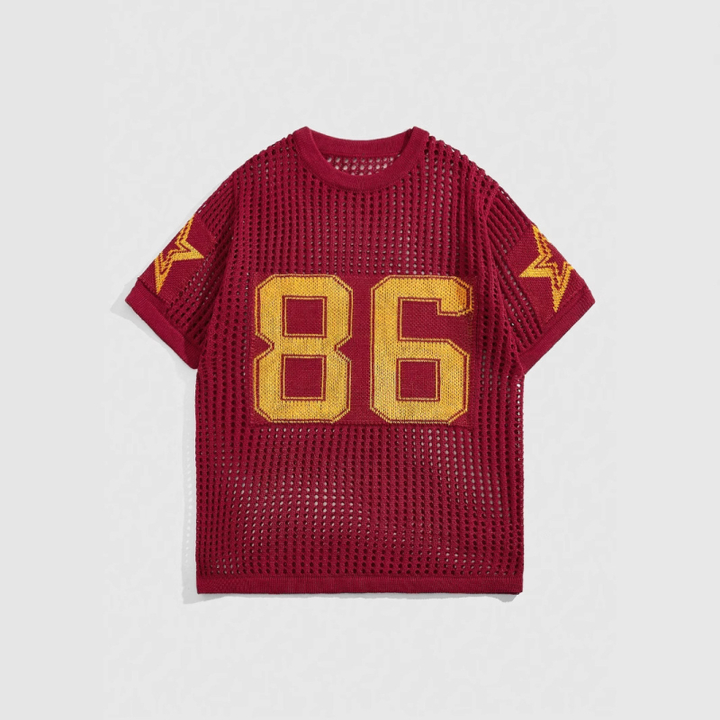 Trend transfrontalier Europa și America Vara 86 Amazon tricotat cu guler rotund Jersey lejer cu mânecă scurtă și mânecă lungă cu gol T-shirt pulover