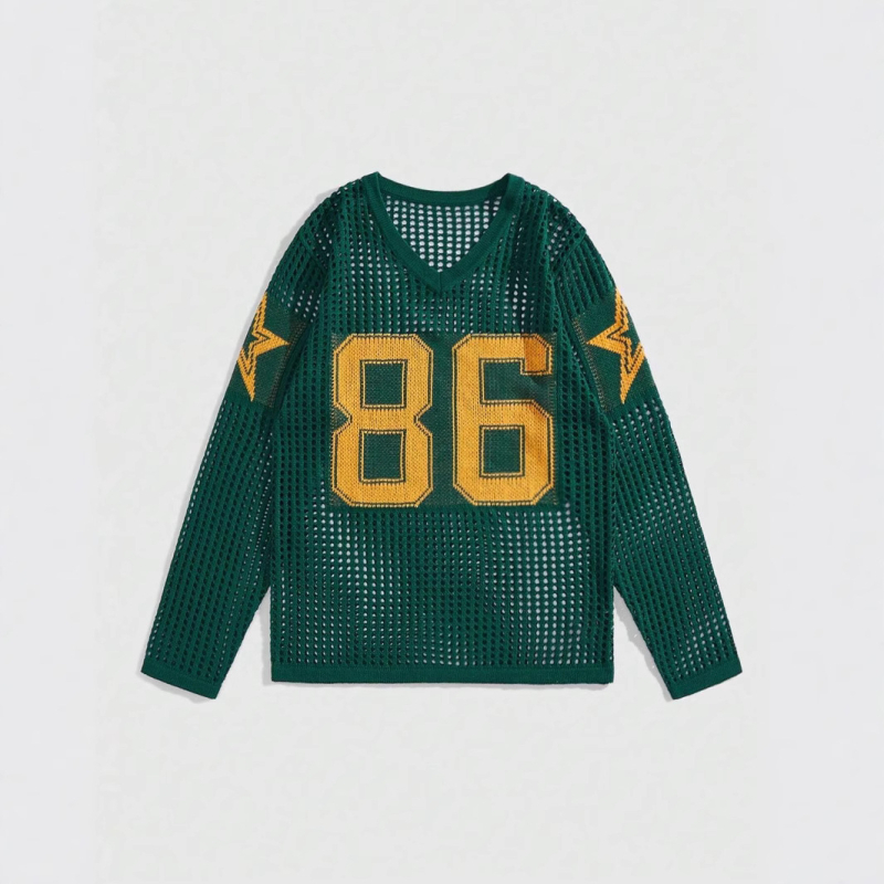 Trend transfrontalier Europa și America Vara 86 Amazon tricotat cu guler rotund Jersey lejer cu mânecă scurtă și mânecă lungă cu gol T-shirt pulover