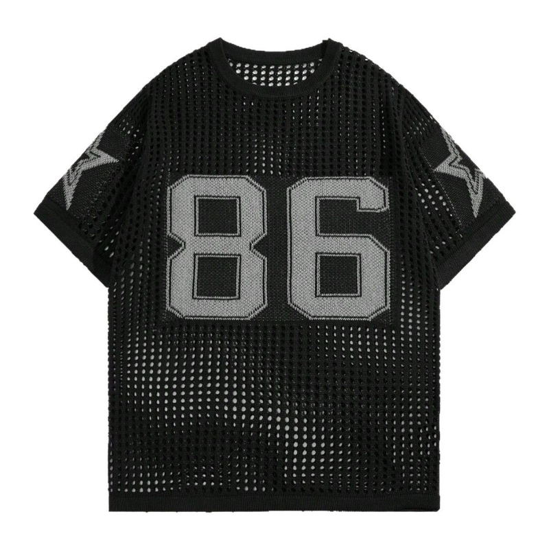 Trend transfrontalier Europa și America Vara 86 Amazon tricotat cu guler rotund Jersey lejer cu mânecă scurtă și mânecă lungă cu gol T-shirt pulover