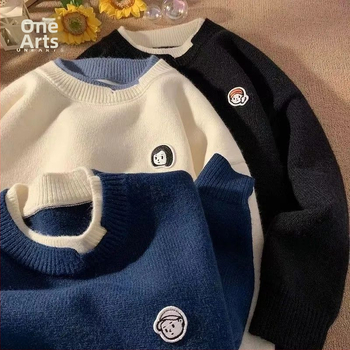 Винтидж нов фалшив пуловер от две части, модерен, универсален, малък, свеж стил, бродиран, за мъже и жени, свободен, мързелив плетен пуловер