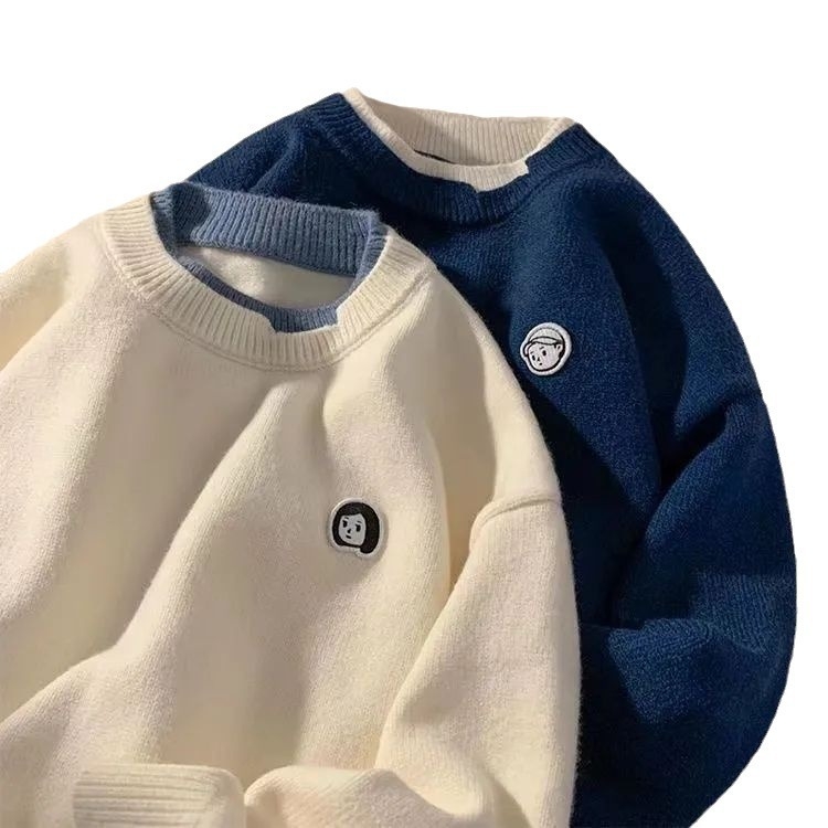 Винтидж нов фалшив пуловер от две части, модерен, универсален, малък, свеж стил, бродиран, за мъже и жени, свободен, мързелив плетен пуловер