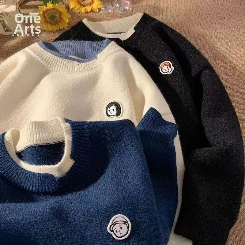 Vintage nový falošný dvojdielny sveter pre páry, trendy, všestranný, malý, svieži štýl, vyšívaný, pánsky a dámsky, voľný, lenivý pletený sveter