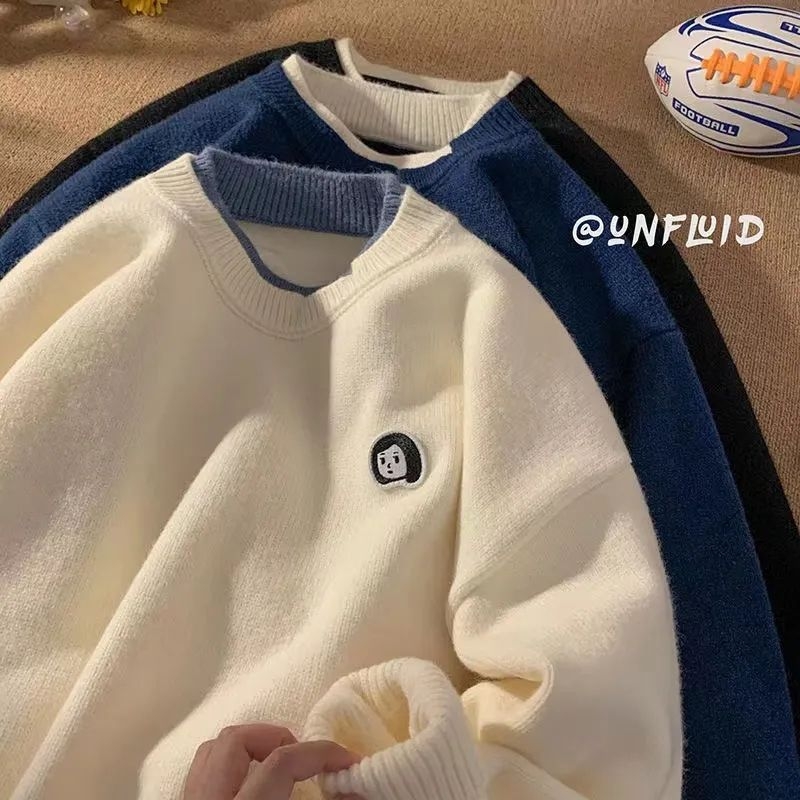 Винтидж нов фалшив пуловер от две части, модерен, универсален, малък, свеж стил, бродиран, за мъже и жени, свободен, мързелив плетен пуловер