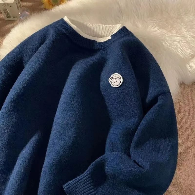 Винтидж нов фалшив пуловер от две части, модерен, универсален, малък, свеж стил, бродиран, за мъже и жени, свободен, мързелив плетен пуловер