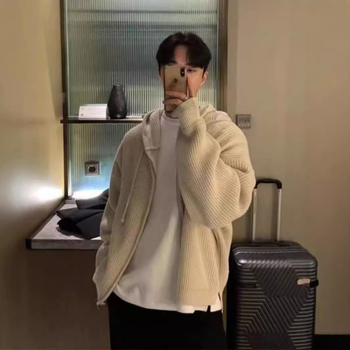 Sügavsüsinikust tuhavärvi kapuutsiga kampsunjakk meeste kardigan-kampsun lahtine Ameerika retro Hongkongi stiilis laisk trendikas meeste topp