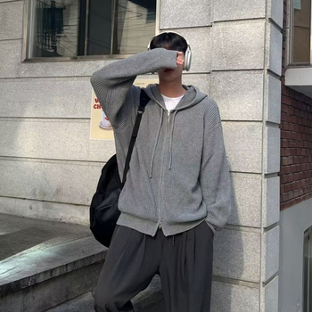 Sügavsüsinikust tuhavärvi kapuutsiga kampsunjakk meeste kardigan-kampsun lahtine Ameerika retro Hongkongi stiilis laisk trendikas meeste topp