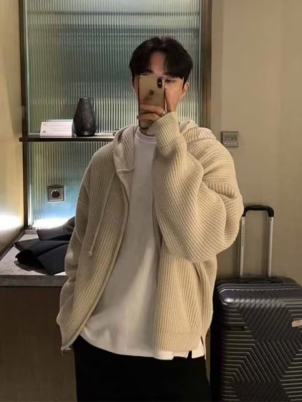 Sügavsüsinikust tuhavärvi kapuutsiga kampsunjakk meeste kardigan-kampsun lahtine Ameerika retro Hongkongi stiilis laisk trendikas meeste topp