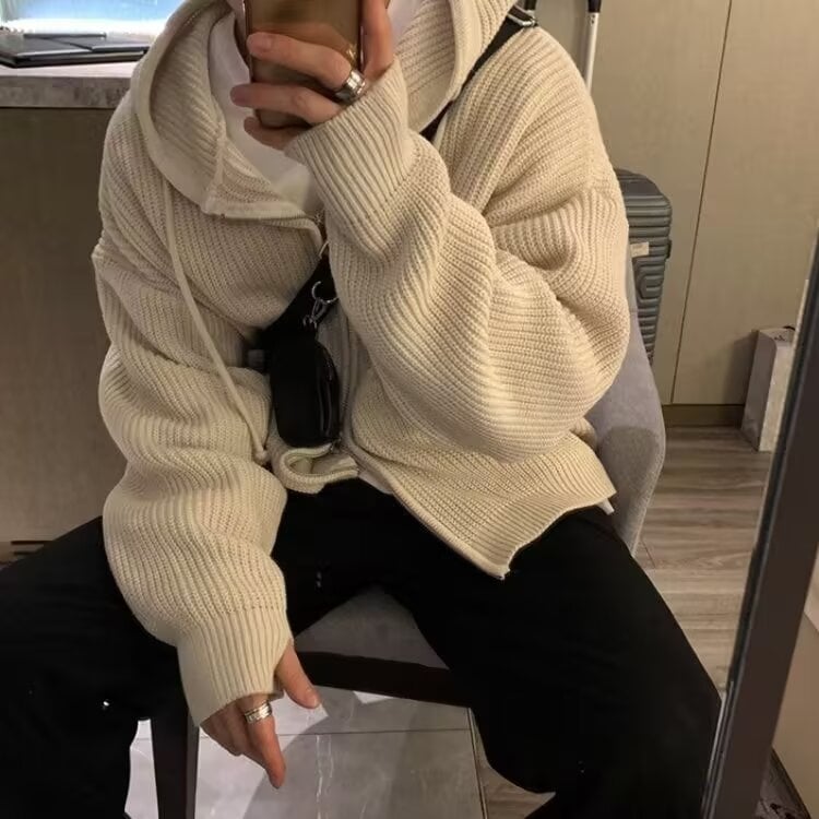Deep Carbon Ash Pulover cu glugă Jachetă Bărbați Cardigan Pulover Lejer American Retro Hong Kong Stil Leneș La Modă Bărbați Top