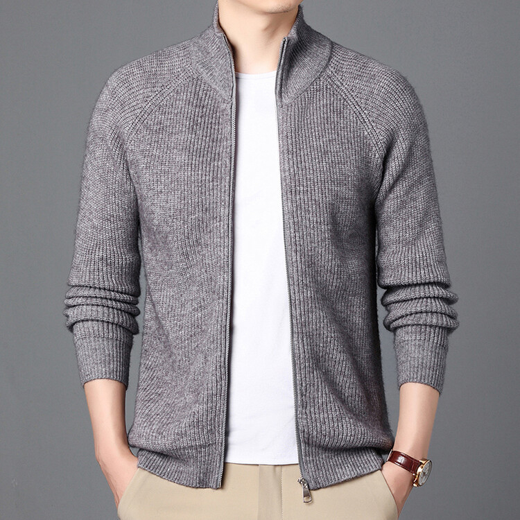 Tricotaje cu dungi verticale cu fermoar complet, culoare solidă, casual, la modă, pulover lejer, jachetă de toamnă și de iarnă, cardigan, top, en-gros