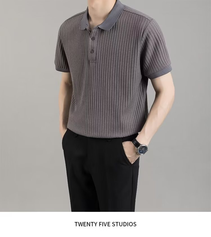 Lengvi, brandaus stiliaus vyriški polo marškinėliai, vasariniai, aukštos kokybės, lengvi, prabangūs, dryžuoti, Paulo verslo stiliaus marškinėliai su trumpomis rankovėmis, ploni vyriški marškinėliai.