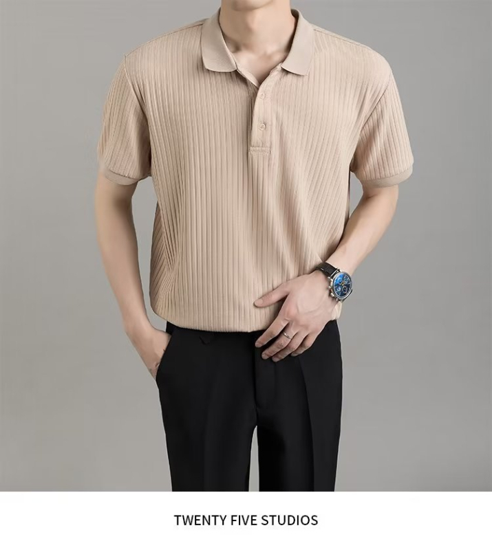 Viegls, nobrieduša stila polo krekls vīriešiem, vasaras, augstas kvalitātes, viegls, grezns svītrains, atloka Paul biznesa T-krekls, īsas piedurknes, pieguļošs vīriešu tops