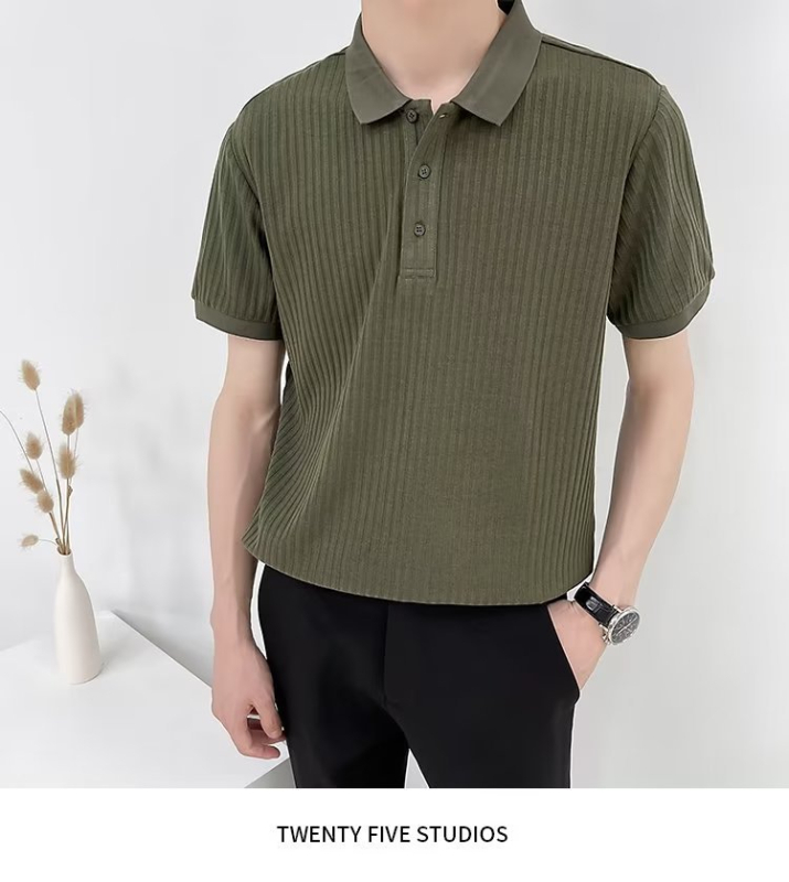 Viegls, nobrieduša stila polo krekls vīriešiem, vasaras, augstas kvalitātes, viegls, grezns svītrains, atloka Paul biznesa T-krekls, īsas piedurknes, pieguļošs vīriešu tops