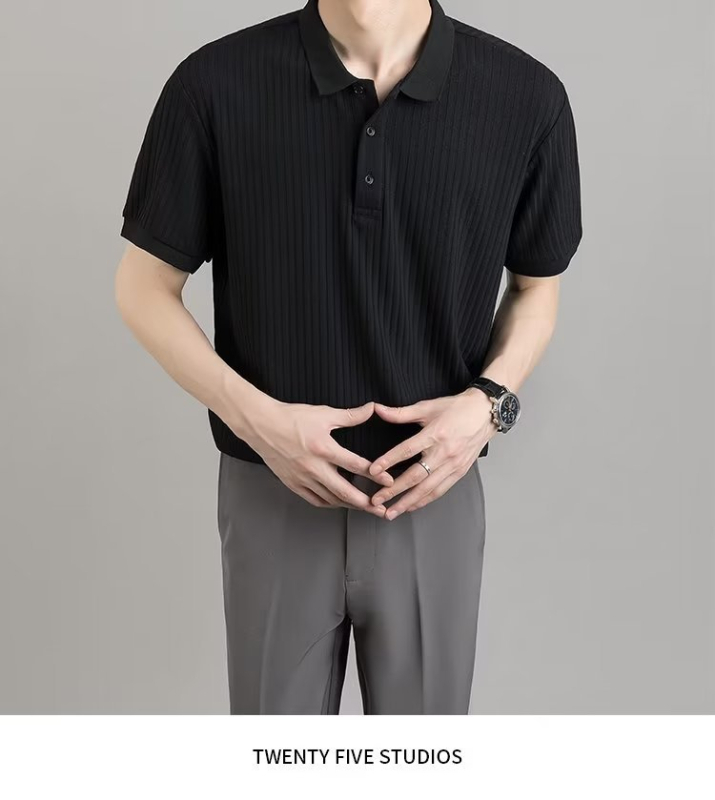 Viegls, nobrieduša stila polo krekls vīriešiem, vasaras, augstas kvalitātes, viegls, grezns svītrains, atloka Paul biznesa T-krekls, īsas piedurknes, pieguļošs vīriešu tops