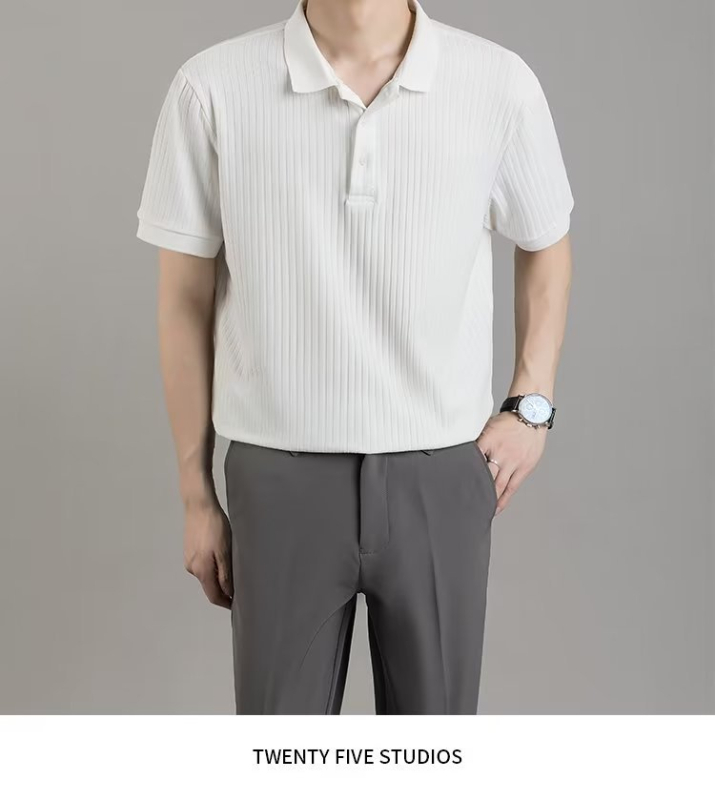 Viegls, nobrieduša stila polo krekls vīriešiem, vasaras, augstas kvalitātes, viegls, grezns svītrains, atloka Paul biznesa T-krekls, īsas piedurknes, pieguļošs vīriešu tops