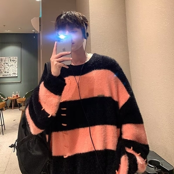 Fiú pulóver szél csíkos nerc bársony pulóver diák tide laza gyapjú bélelt kabát ősz és tél egy generáció haj