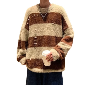 Fiú pulóver szél csíkos nerc bársony pulóver diák tide laza gyapjú bélelt kabát ősz és tél egy generáció haj