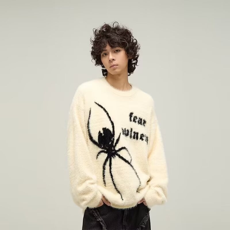 Națională de modă americană retro nișă păianjen pulover all-match bărbați toamna și iarna high-end la modă pulover cuplu stil