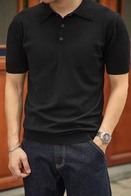 Pletené polo tričko s krátkym rukávom z ľadového hodvábu, pánske letné oblečenie, tenké módne značkové tričko s klopou a polovičnými rukávmi