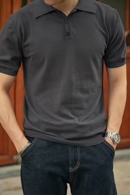 Pletené polo tričko s krátkym rukávom z ľadového hodvábu, pánske letné oblečenie, tenké módne značkové tričko s klopou a polovičnými rukávmi