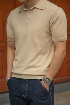 Pletené polo tričko s krátkym rukávom z ľadového hodvábu, pánske letné oblečenie, tenké módne značkové tričko s klopou a polovičnými rukávmi