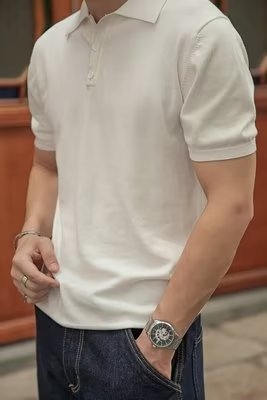 Pletené polo tričko s krátkym rukávom z ľadového hodvábu, pánske letné oblečenie, tenké módne značkové tričko s klopou a polovičnými rukávmi