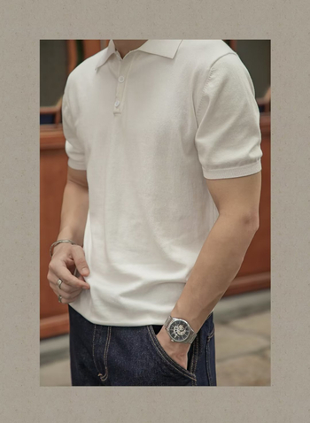 Pletené polo tričko s krátkym rukávom z ľadového hodvábu, pánske letné oblečenie, tenké módne značkové tričko s klopou a polovičnými rukávmi