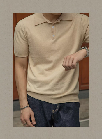 Pletené polo tričko s krátkym rukávom z ľadového hodvábu, pánske letné oblečenie, tenké módne značkové tričko s klopou a polovičnými rukávmi